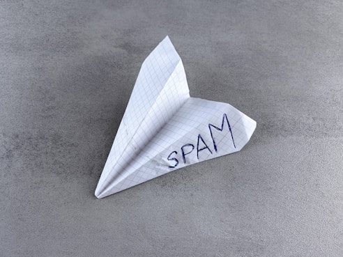 a paper airplane with the word spam written on it