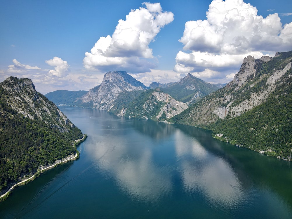 a large body of water surrounded by mountains