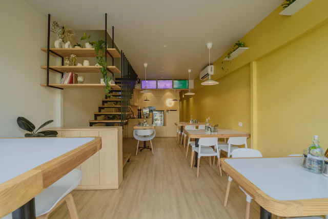 Yellow Accent Pantry — commercial cafeteria & pantry interior design