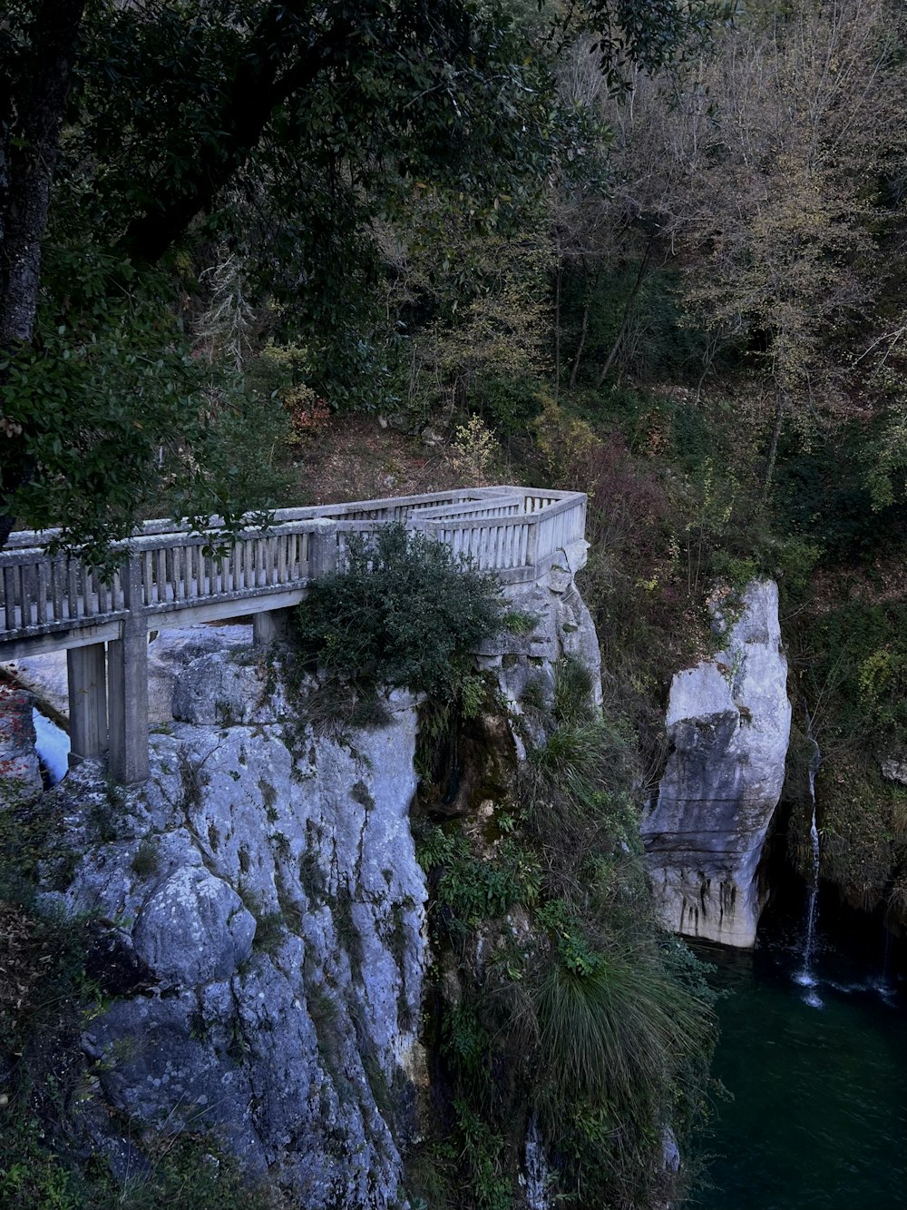 崖の横の水域に架かる橋