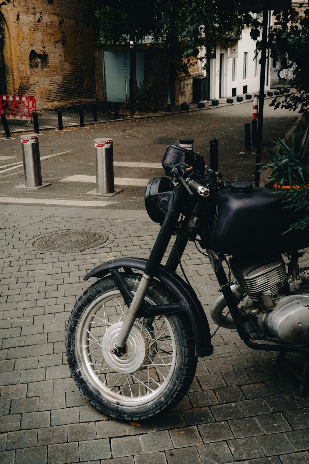 a motorcycle parked on the side of the road