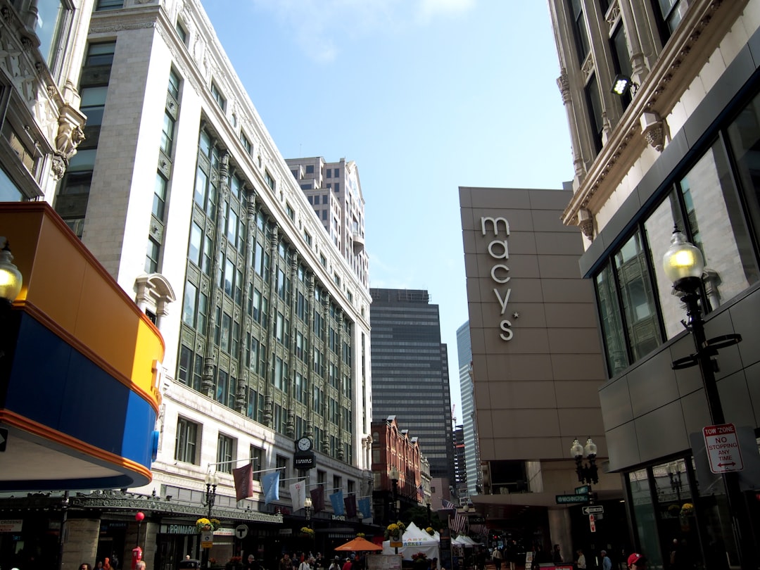 a city street filled with lots of tall buildings, Boston, Mass