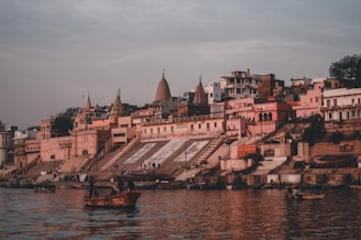 a group of people in a small boat on a body of water