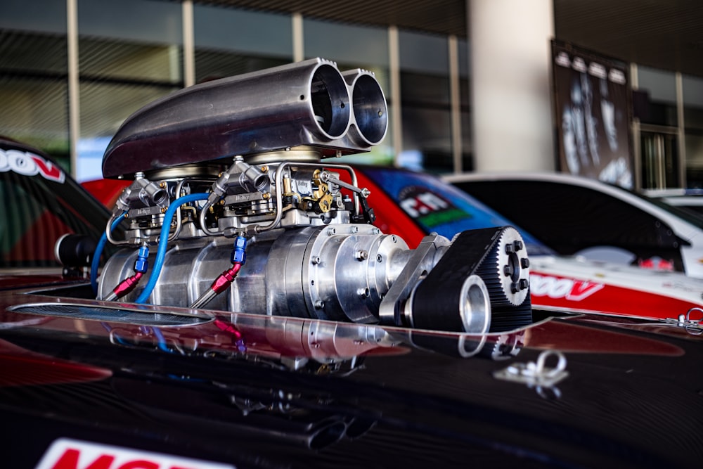 a close up of an engine on a car