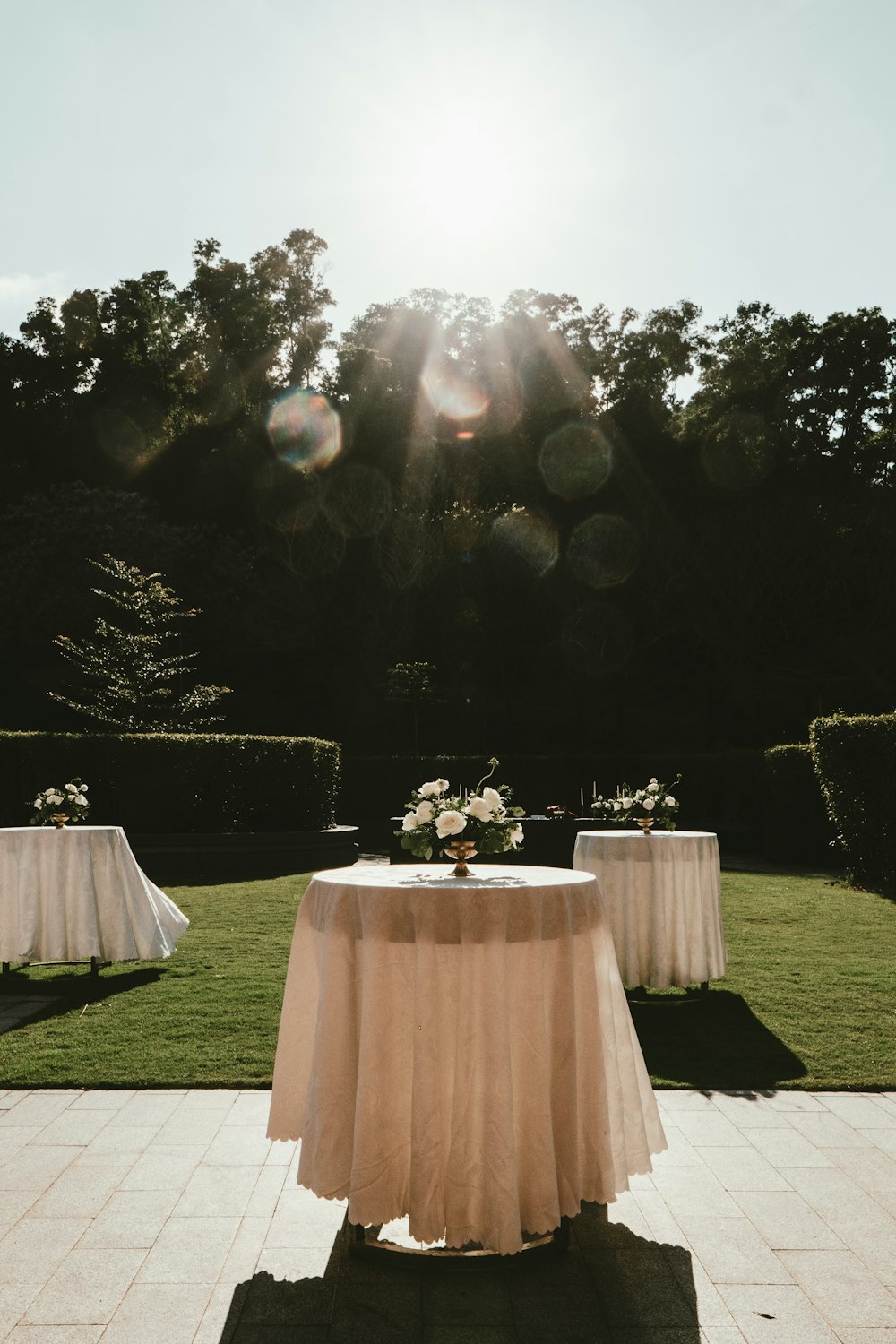 a table with a white table cloth on it