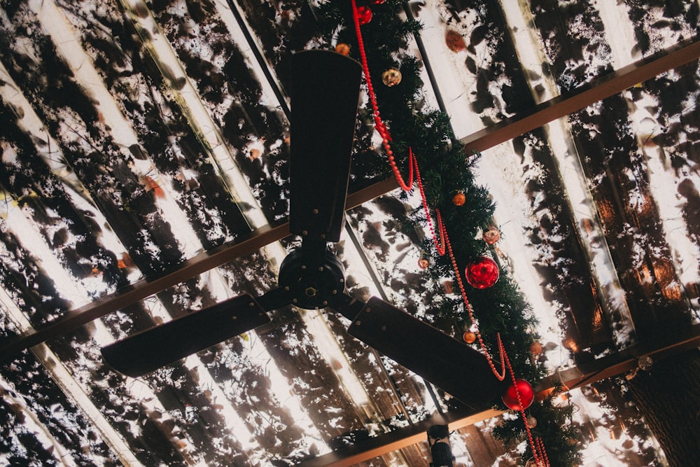 an overhead view of a christmas tree with decorations