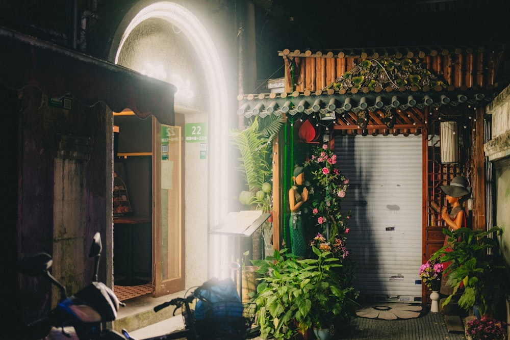 a motorcycle parked in front of a building