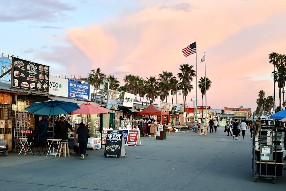 a street scene with a lot of people walking around