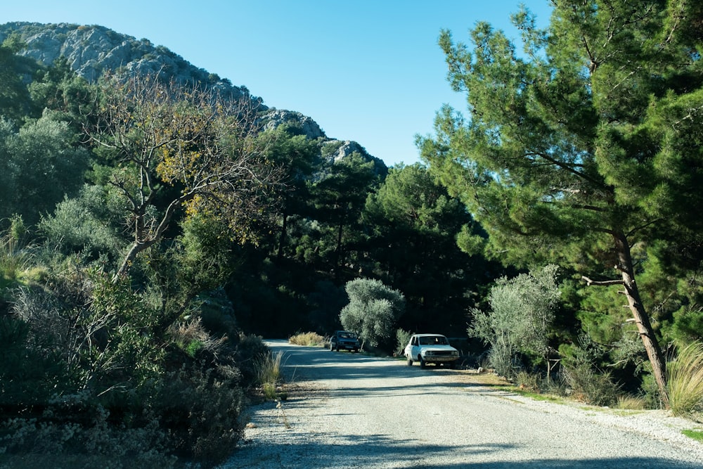 a car is parked on the side of the road