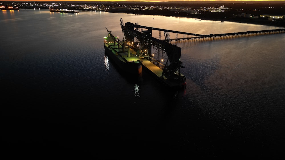 a large boat floating on top of a large body of water