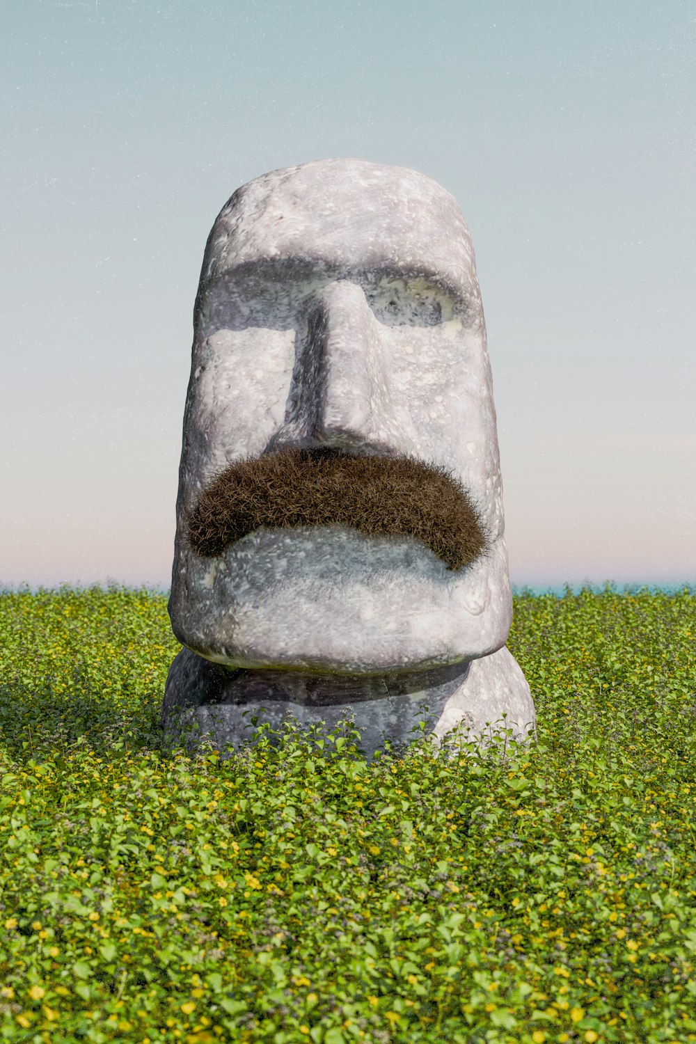 a stone statue with a moustache on it
