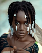 a woman with dreadlocks is looking at the camera