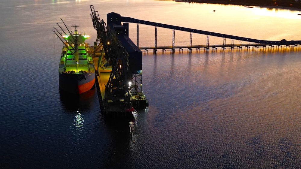 a large boat floating on top of a large body of water