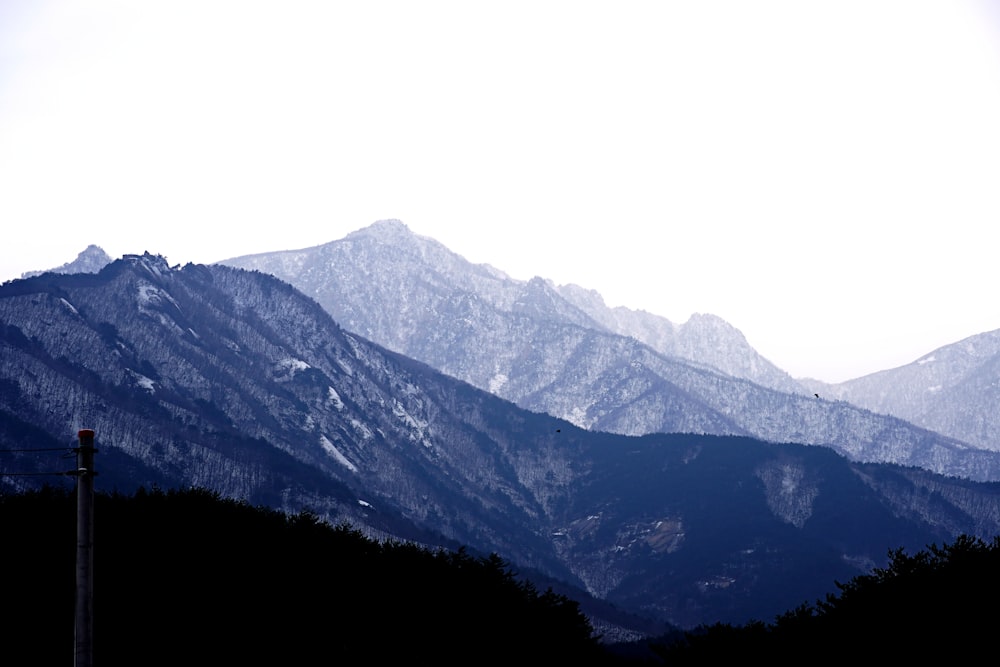 a view of a mountain range with snow on the mountains