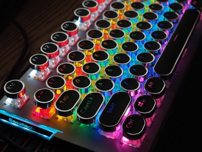 a close up of a keyboard with many colors