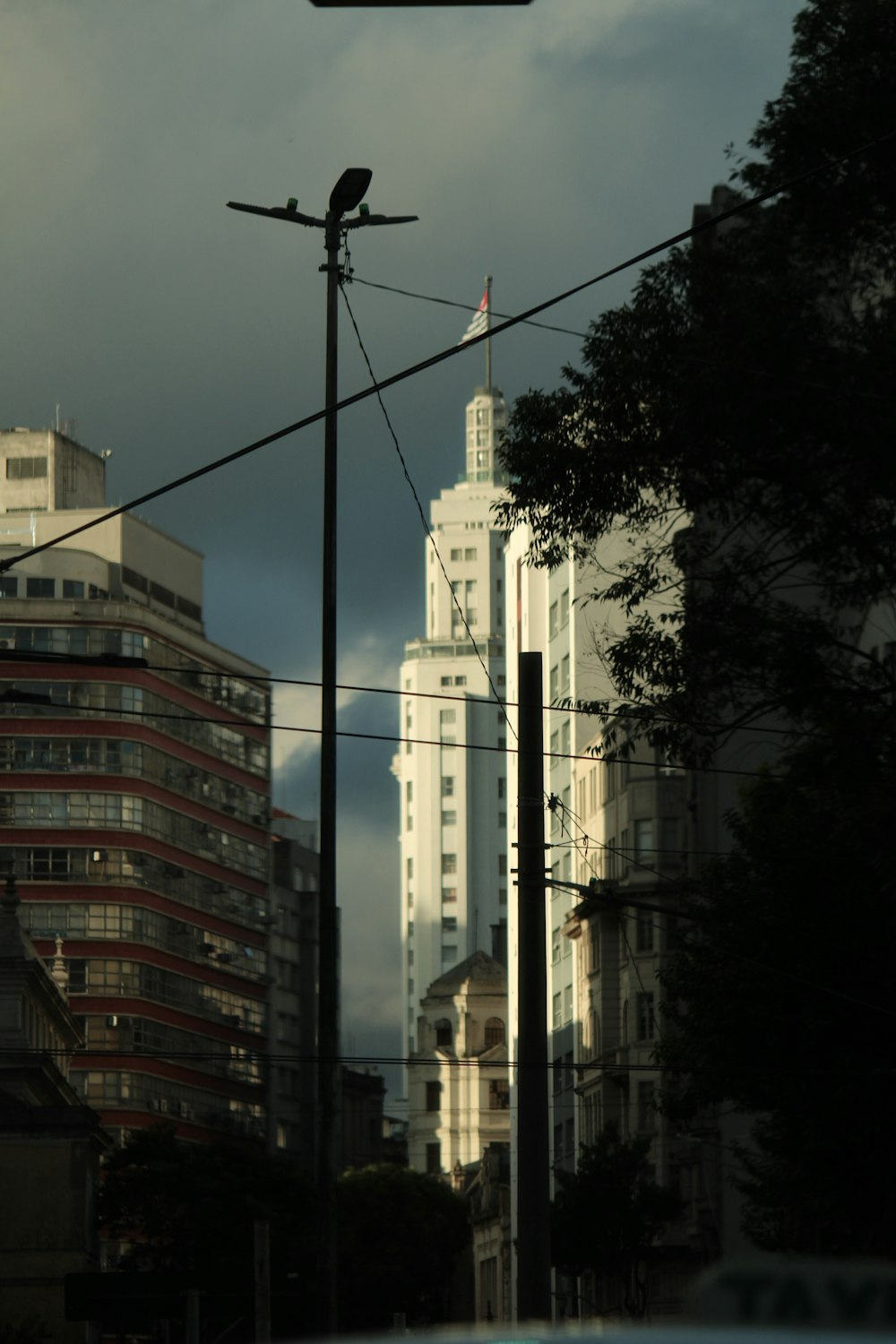 a street sign on a pole in a city