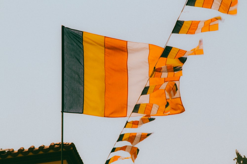 a group of flags flying in the air