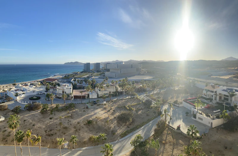 Morning sun over the coastline and hotel zone of San Jose del Cabo