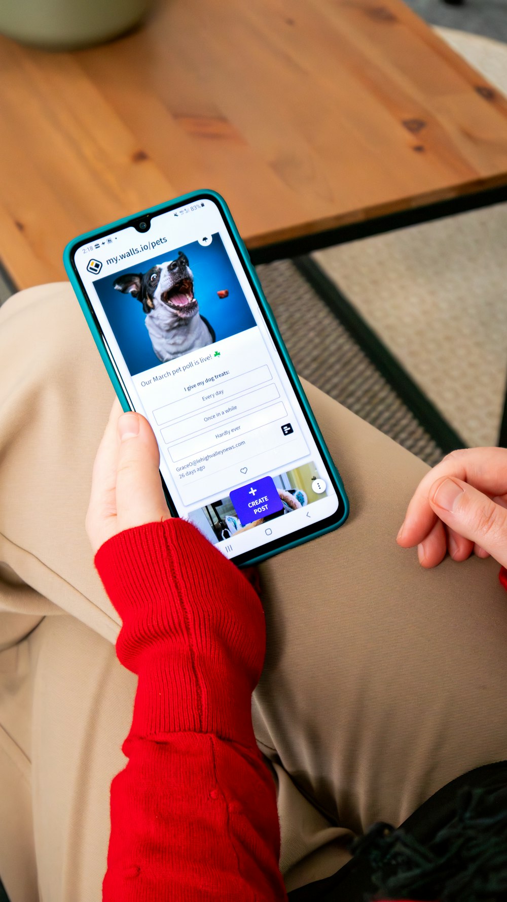 a person holding a cell phone with a dog on the screen