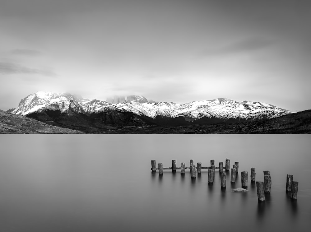 a black and white photo of a mountain range