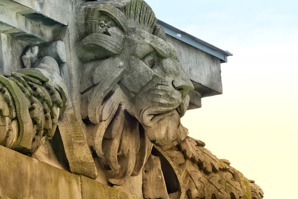 a close up of a gargoyle on the side of a building