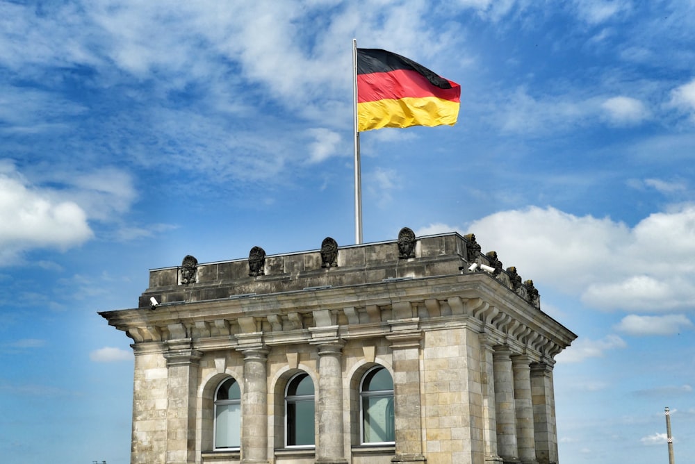 a building with a flag on top of it