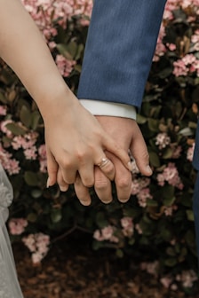 a close up of two people holding hands