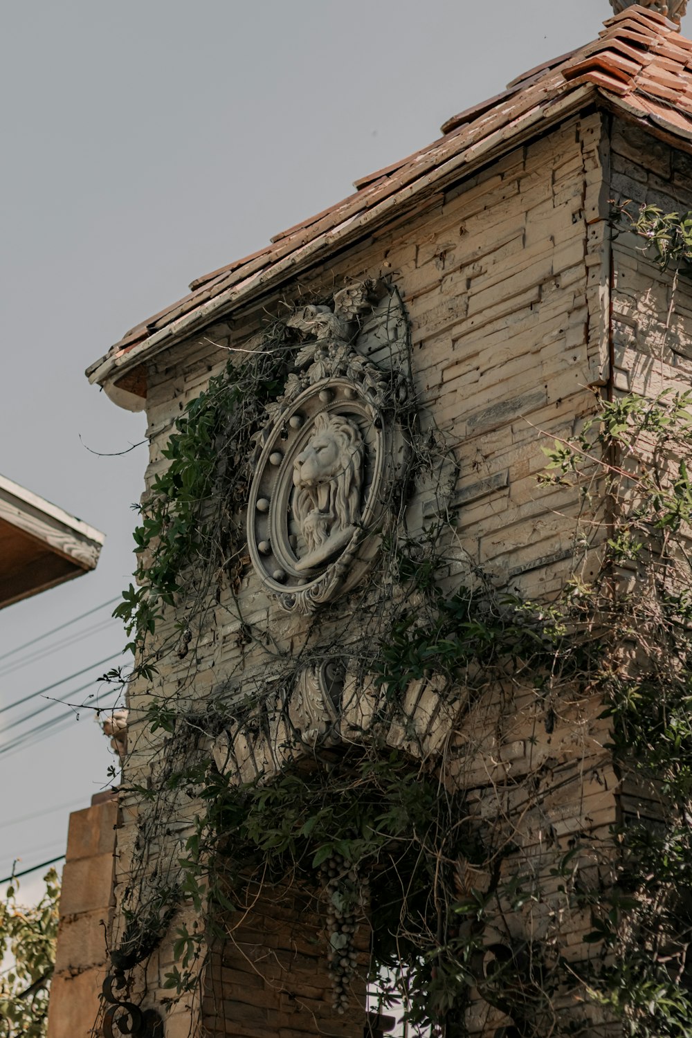 an old building with vines growing on it