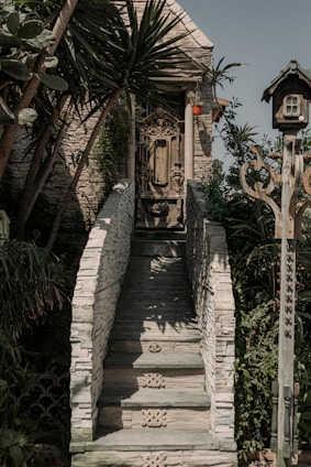a set of stairs leading up to a house