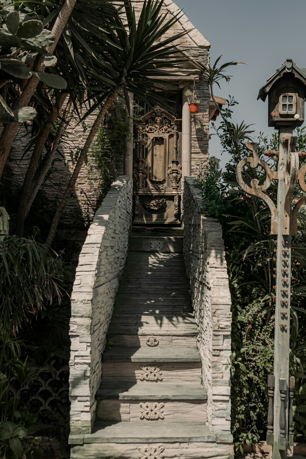 a set of stairs leading up to a house