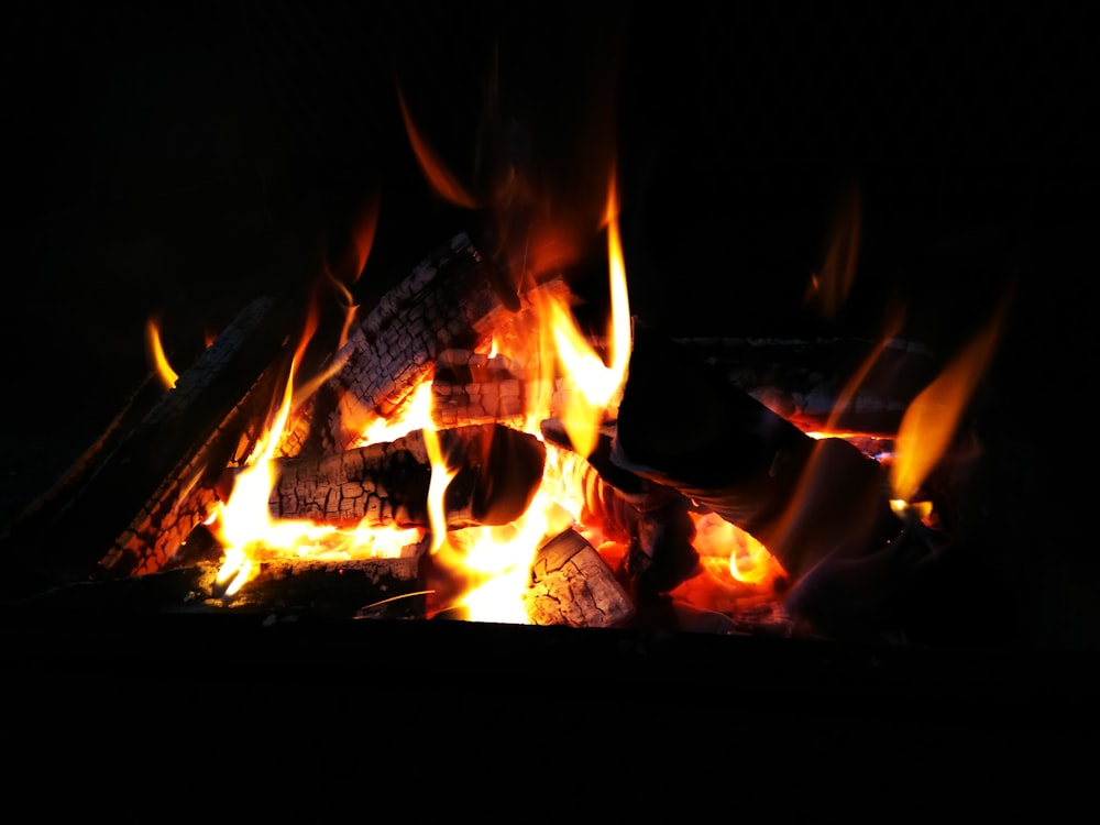 a close up of a fire in a fireplace
