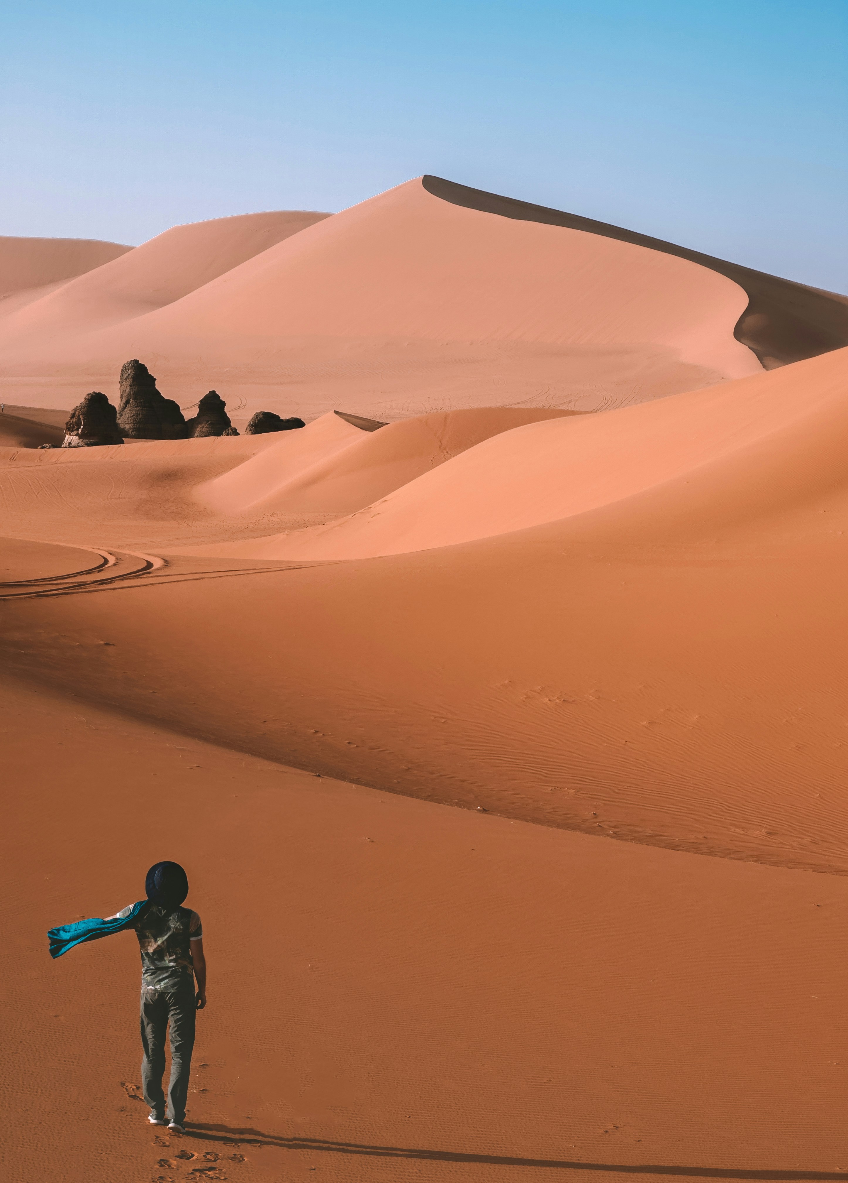 a person standing in the middle of a desert