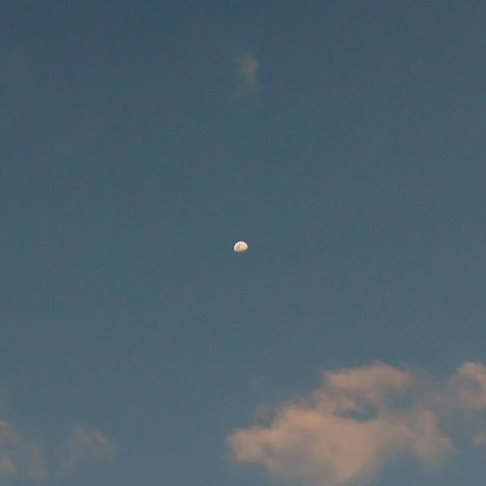 the moon is visible in the blue sky