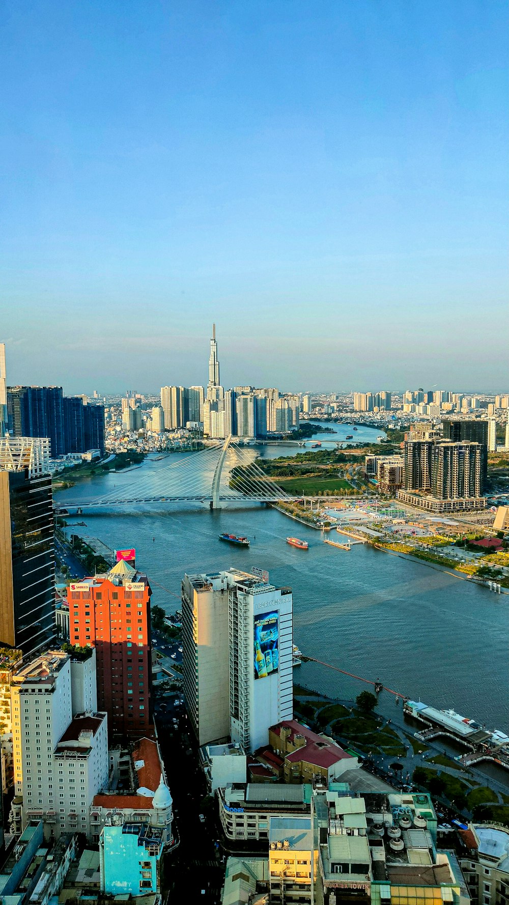 a view of a city with a river running through it