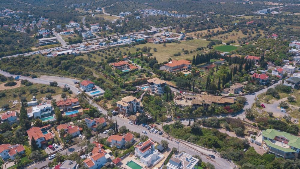 an aerial view of a city with lots of buildings