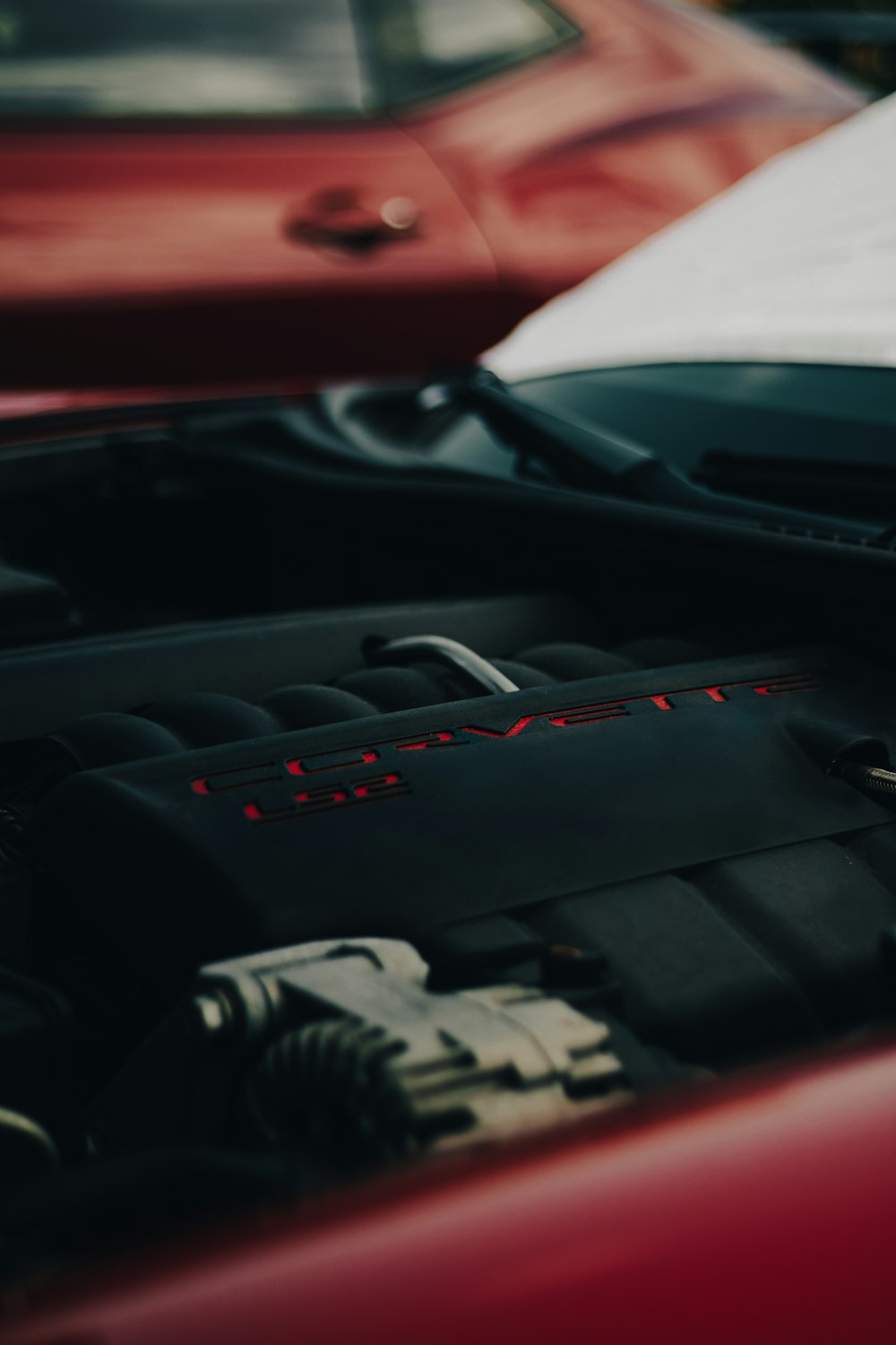 a close up of the engine of a car