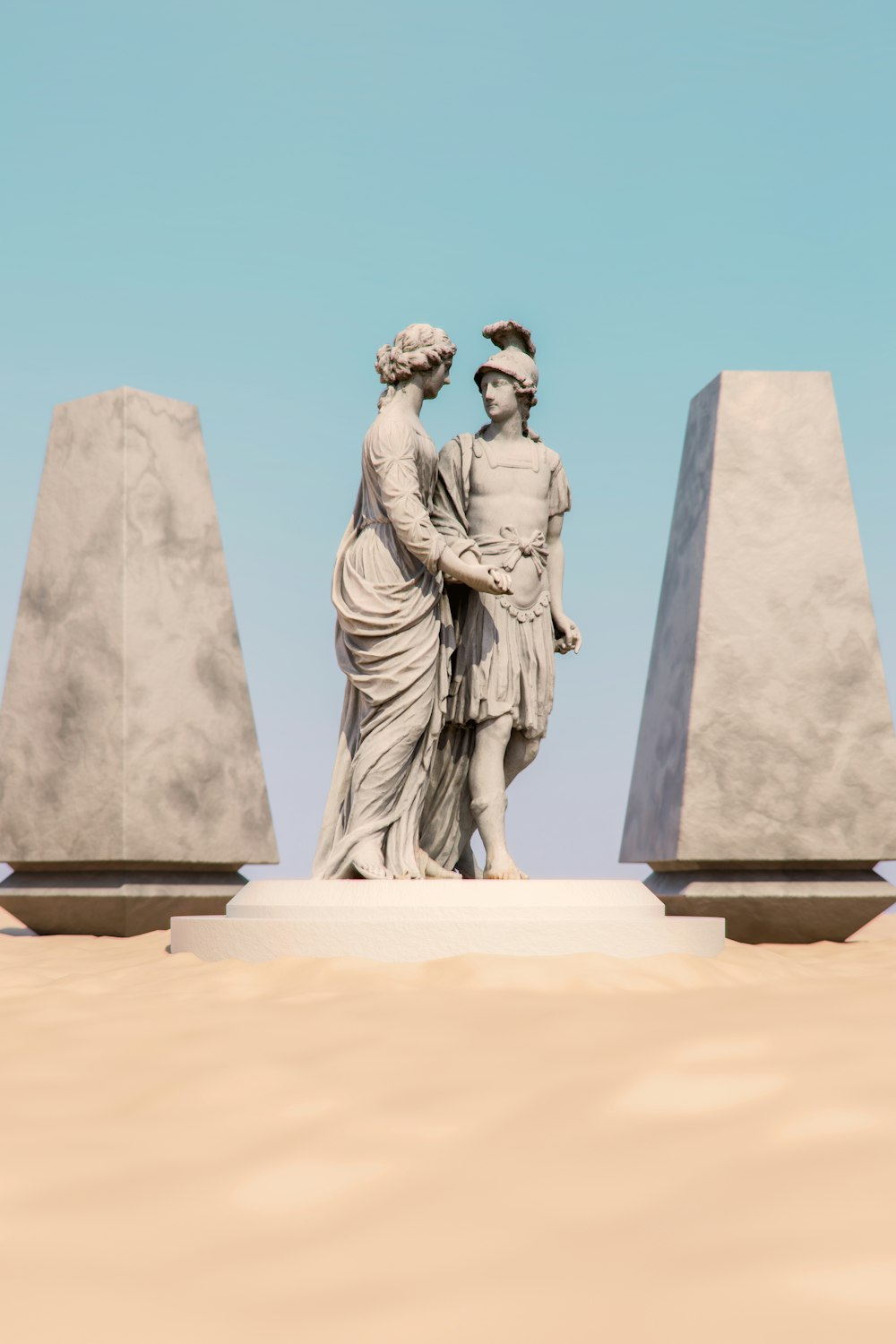 a statue of two people standing next to each other