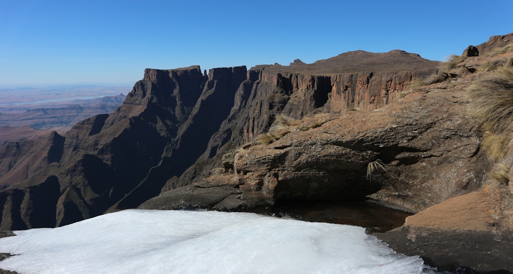 a man standing on top of a snow covered mountain