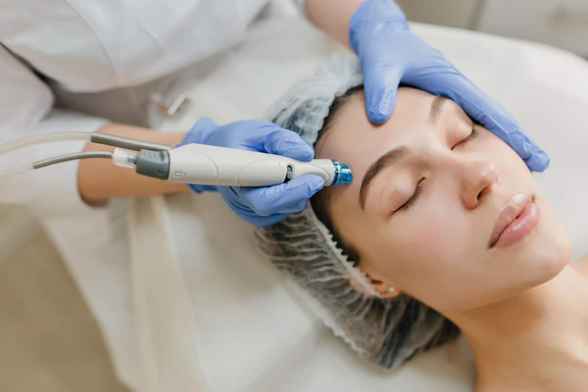 Professional laser-based skin treatment procedure in a dermatology clinic