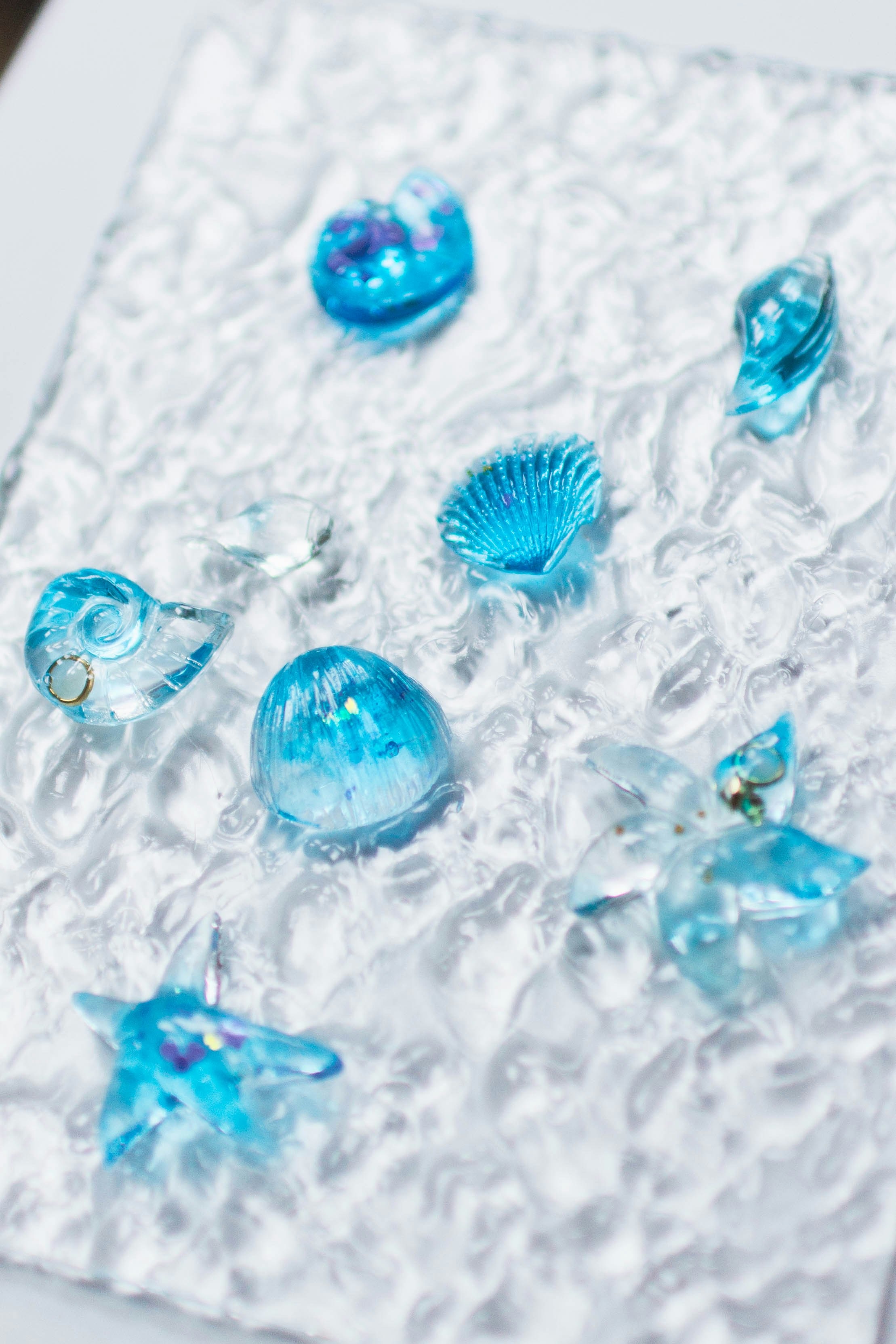 a close up of some glass ornaments on a table