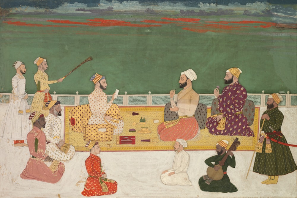 a painting of a group of people sitting around a table