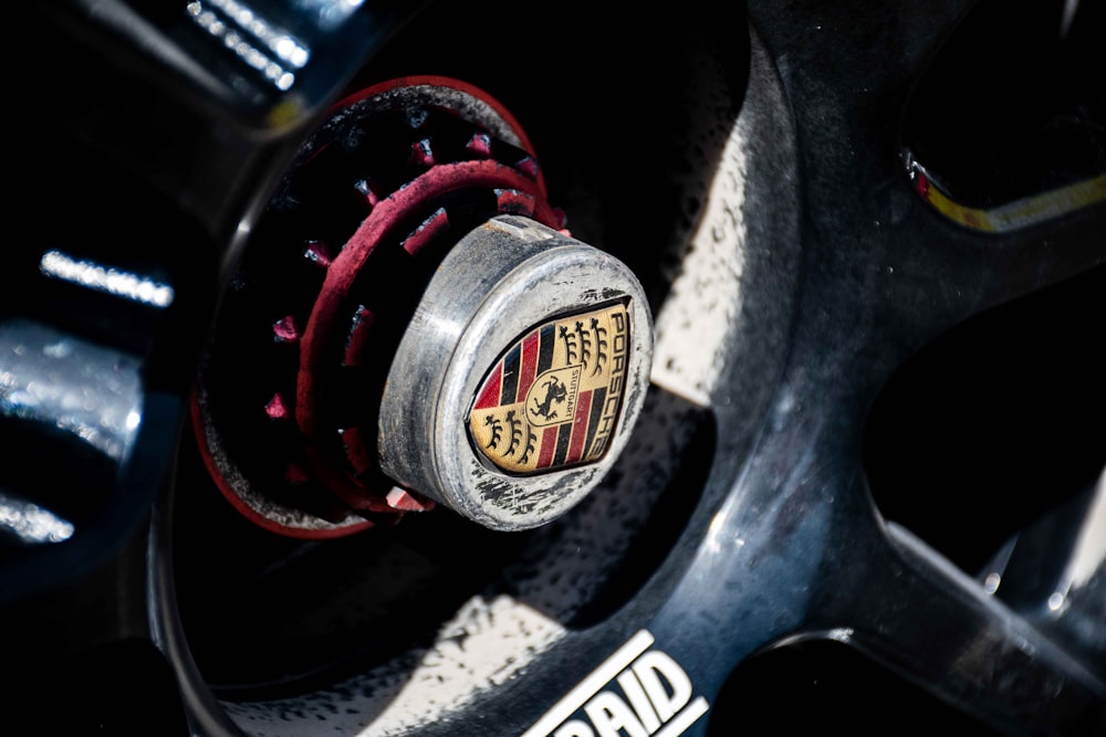 a close up of a wheel on a car