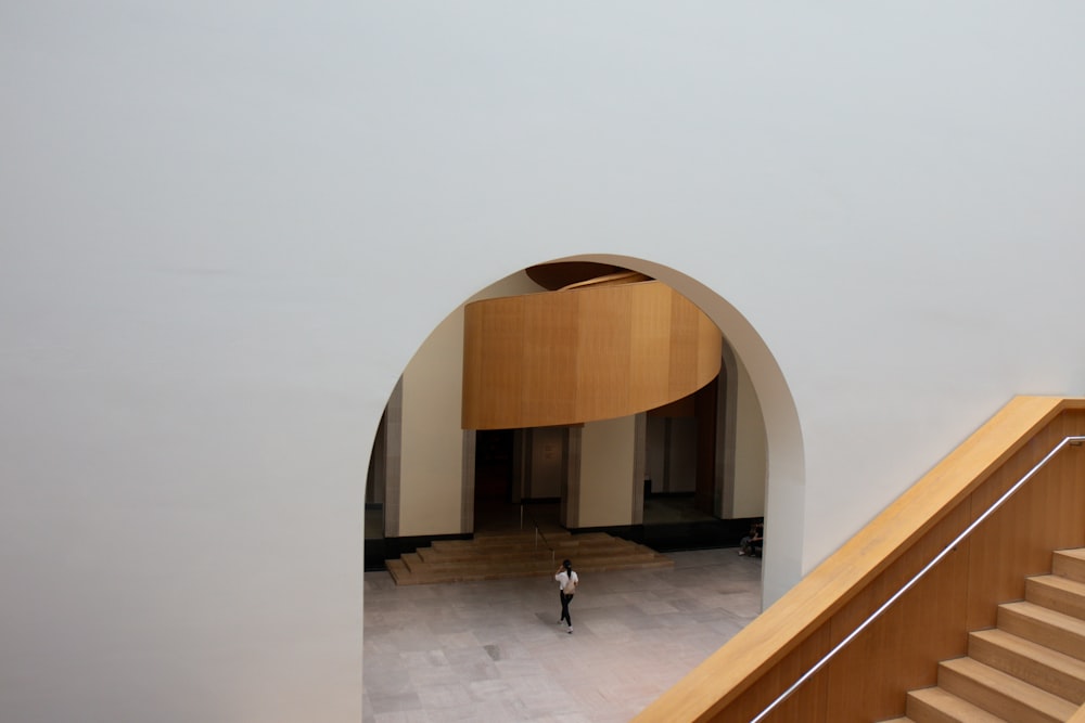 a person walking up a flight of stairs