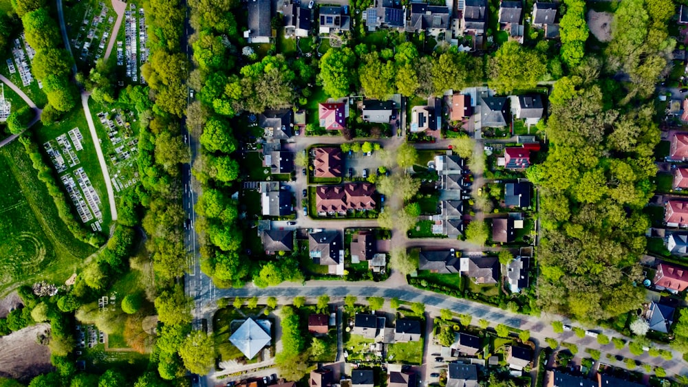 an aerial view of a neighborhood with lots of houses