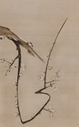 a painting of a bird sitting on a branch