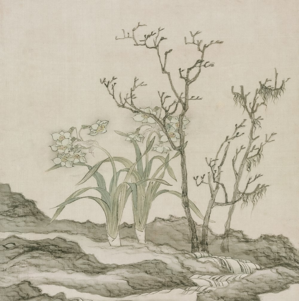 a drawing of a tree and a stream
