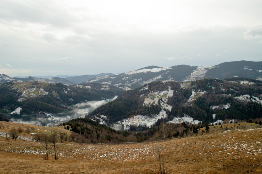 a view of a mountain range covered in snow