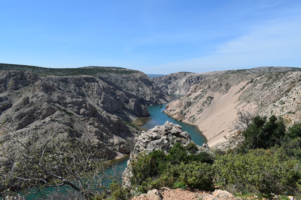 a view of a river in a canyon