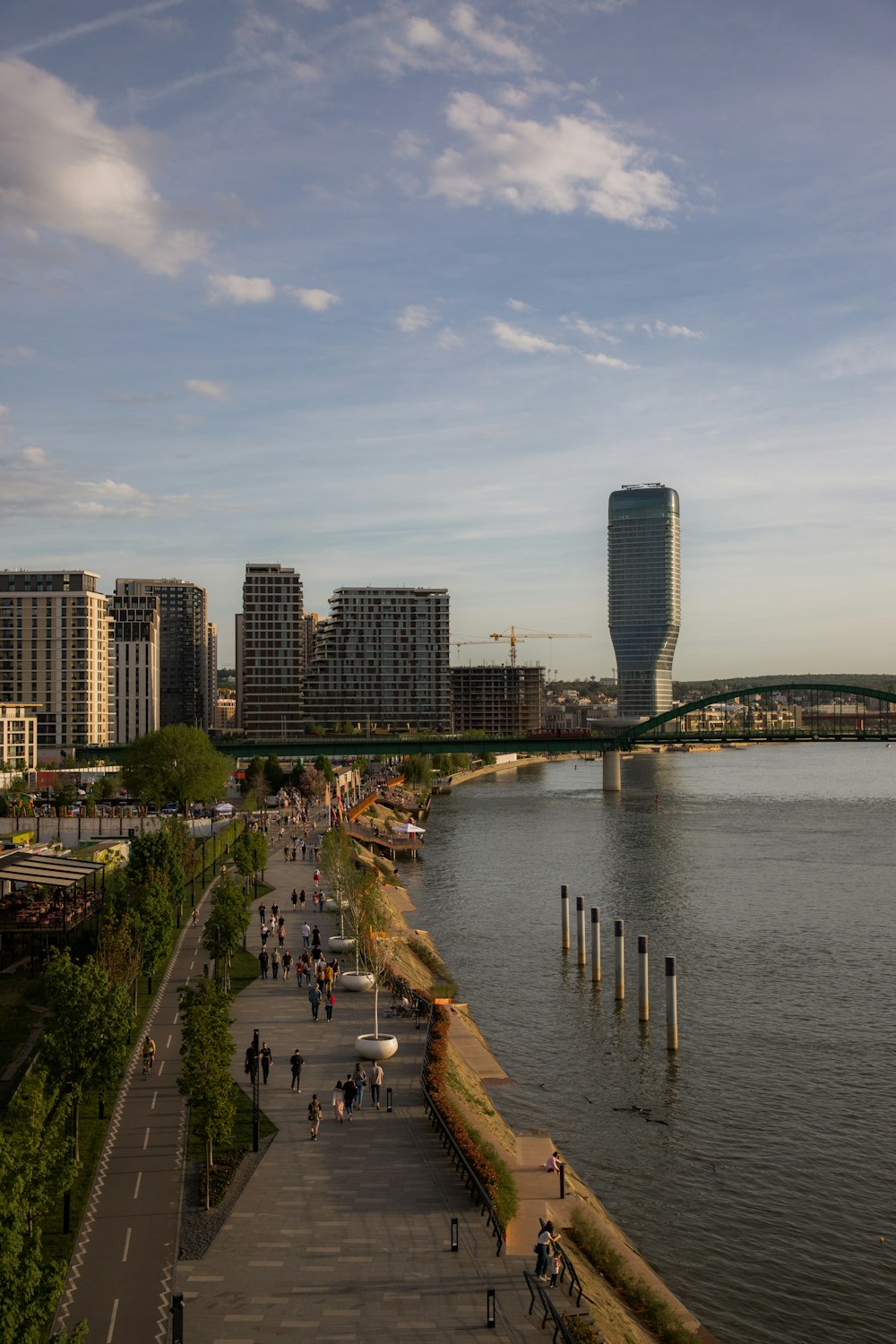 a view of a body of water with a bridge in the background