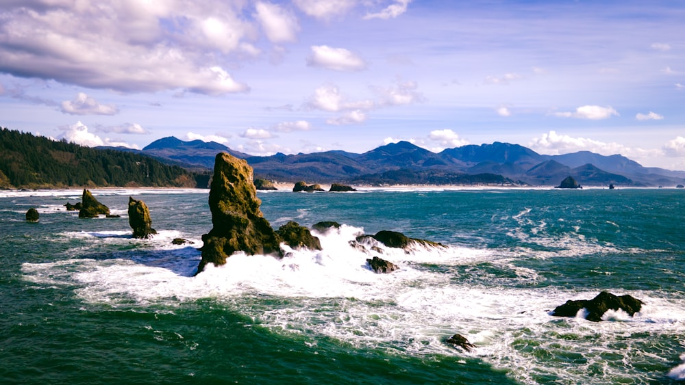 a large body of water surrounded by mountains